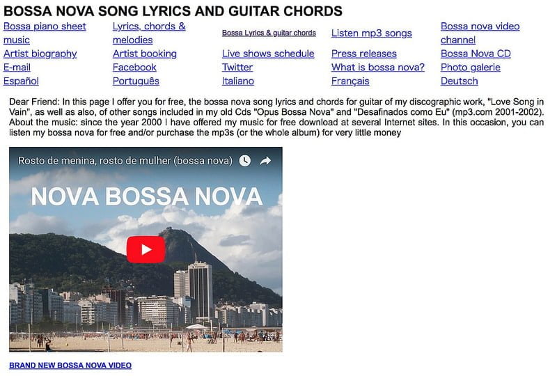 Bossa Nova song lyrics and guitar chords